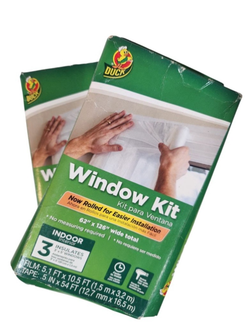 LOT OF 2 Duck Brand Window Kit Indoor Shrink Film 3 Window Rolled 62"x126" NEW